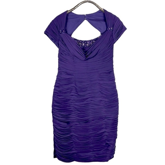 RINA DI MONTELLA BEAD RUCHED AMETHYST PURPLE MOTHER OF THE BRIDE COCKTAIL DRESS - Picture 3 of 14